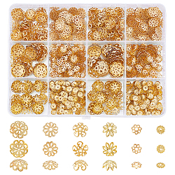 6 Styles Iron Bead Caps, Mixed Shapes, Golden, 5~12x1~4.5mm, Hole: 1~1.8mm(IFIN-UN0001-28G)