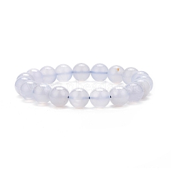 Natural Blue Chalcedony Round Beaded Stretch Bracelet for Women, Inner Diameter: 2-1/8 inch(5.25cm), Beads: 10.5mm(BJEW-JB09088)