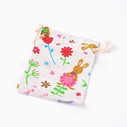 Polycotton Blank DIY Craft Drawstring Bag, for Valentine Birthday Wedding Party Candy Wrapping, Animal Pattern, 14x10cm(ABAG-TAC0002-01C)