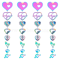 32Pcs 8 Style  Valentine's Day Ion Plating(IP) 201 Stainless Steel & Alloy Pendants, Etched Metal Embellishments, Heart, Rainbow Color, 27x29x0.3mm, Hole: 2mm, 4pcs/style(STAS-UN0039-03)