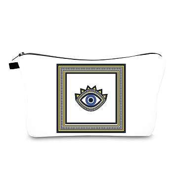 Evil Eye Theme Polyester Cosmetic Pouches, with Iron Zipper, Waterproof Clutch Bag, Toilet Bag for Women, Rectangle, White, 13x22x2.2cm