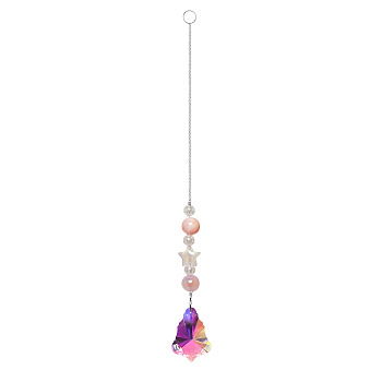 Quartz Chandelier Hanging Suncatcher, Teardrop, for Car Window, Platinum, Pink, 310mm