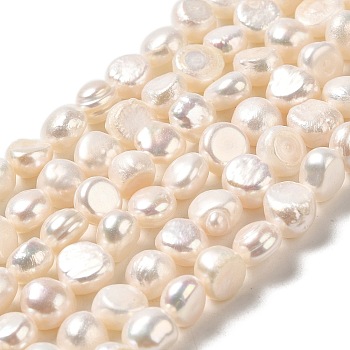 Natural Cultured Freshwater Pearl Beads Strands, Two Sides Polished, Grade 3A+, PapayaWhip, 6.5~7x7~8x4.5~5.5mm, Hole: 0.6mm, about 51pcs/strand, 13.58~13.78 inch(34.5~35cm)