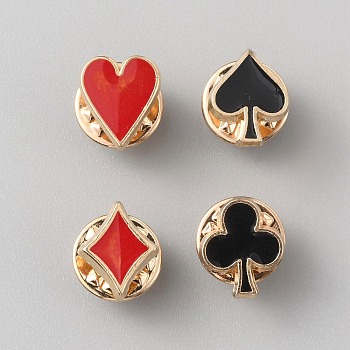 4Pcs 4 Style Ace of Spades & Clubs & Diamonds & King of Hearts Enamel Pins, Light Gold Alloy Playing Card Badges for Backpack Clothes, Mixed Color, 12~13x10~11x1.5mm, 1Pc/style