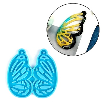Butterfly Wing Pendants Silicone Molds, Resin Casting Molds, for UV Resin, Epoxy Resin Jewelry Making, Sky Blue, 59x60x4mm, Hole: 2mm, Inner Diameter: 55x27mm