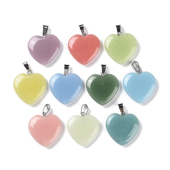 Synthetic Noctilucent Stone/Luminous Stone Pendants, Glow in the Dark Heart Charms with Stainless Steel Color Plated 201 Stainless Steel Snap on Bails, Mixed Color, 26x24.5~25x6mm, Hole: 7.5x4mm