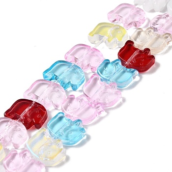 Transparent Glass Beads Strands, Elephant, Colorful, 10x12x3mm, Hole: 1mm, about 45~48pcs/strand, 17.32 inch(44cm)