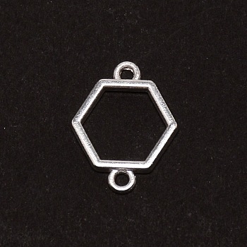 Hollow Frame Alloy Links Connectors, Cadmium Free & Lead Free, Hexagon , Silver, 21x16x1.5mm, Hole: 2mm