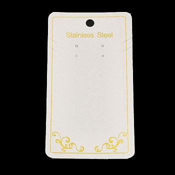 Gold Stamping Paper Jewelry Display Cards, Floral Print Necklace and Earring Display Cards, Rectangle, Floral White, 12.8x6.9x0.05cm, Hole: 7mm and 2mm