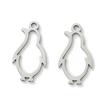 Non-Tarnish 201 Stainless Steel Pendants, Laser Cut, Penguin Charm, Stainless Steel Color, 17.5x9.5x1mm, Hole: 1.4mm