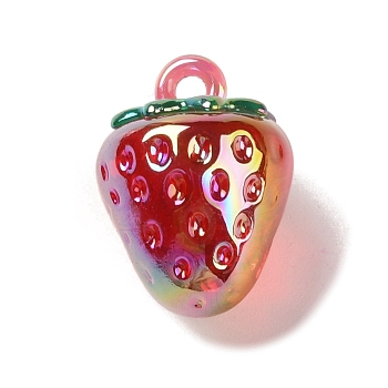 Transparent Resin Fruit Pendants, AB Color 3D Strawberry Charms, Red, 22.5x16.5x16.5mm, Hole: 2.5mm