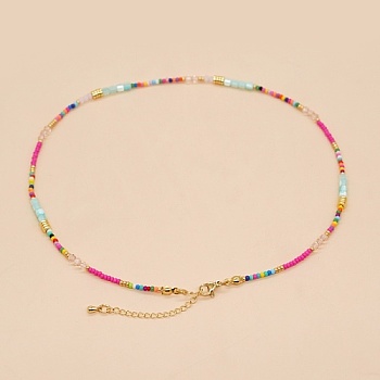 Glass Seed Beaded Necklaces for Women, Colorful, 16.54 inch(42cm)