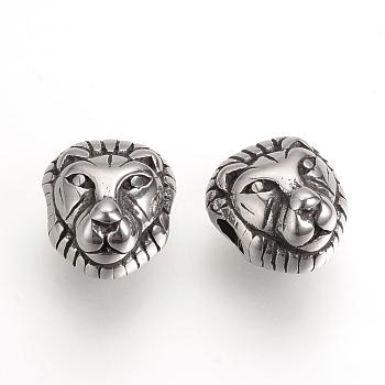 304 Stainless Steel Beads, Lion, Antique Silver, 12x11x8.5mm, Hole: 3mm