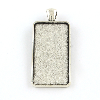Tibetan Style Rectangle Alloy Pendant Cabochon Settings, Plain Edge Bezel Cups, Cadmium Free & Lead Free, Antique Silver, Tray: 38x19mm, 48.5x21x2mm, Hole: 6x4mm, about 172pcs/1000g