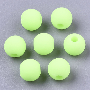 Frosted Acrylic Beads, Round, Green Yellow, 6x5.5mm, Hole: 1.8mm, about 4430pcs/500g