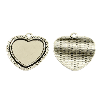 Tibetan Style Alloy Heart Tray Cabochon Settings, Cadmium Free & Lead Free, Antique Silver, Tray: 25x23mm, 35.5x32.5x2mm, Hole: 3mm, about 180pcs/1000g