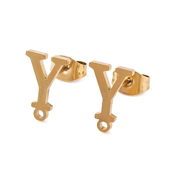 Ion Plating(IP) 304 Stainless Steel Stud Earrings, for Women, Letter Y, 11.5x7.5mm, Hole: 1mm, Pin: 0.7mm