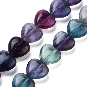 Natural Colorful Fluorite Beads Strands, Heart, 12x12x6mm, Hole: 1mm, about 33pcs/strand, 14.76''(37.5cm)