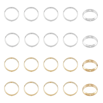 50Pcs 10 Style Brass Beads Frames, Long-Lasting Plated, Round Ring, Golden & Silver, 6~12x2.5~3mm, Hole: 1~1.2mm, 5pcs/style