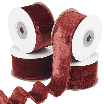 Velvet Ribbon Torn Edge Fabric, for Clothing Accessories, Dark Red, 500x4x0.08cm