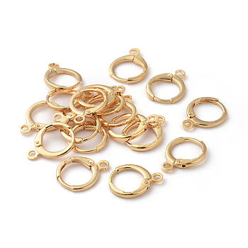 Brass Leverback Earring Findings, with Horizontal Loops, Real 18K Gold Plated, 15x11.5x2mm, Hole: 2mm, Pin: 0.8mm