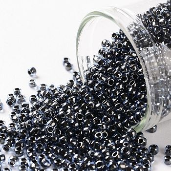 TOHO Round Seed Beads, Japanese Seed Beads, (362) Crystal Navy Blue Lined Luster, 11/0, 2.2mm, Hole: 0.8mm, about 50000pcs/pound