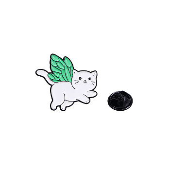 Cat with Butterfly Wing Alloy Enamel Badge Pins, Cute Cartoon Brooch, Clothes Decorations Bag Accessories for Women, Green, 30x26mm