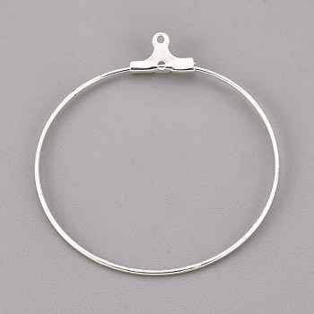 304 Stainless Steel Pendants, Hoop Earring Findings, Ring, Silver, 39x36x1.5mm, 21 Gauge, Hole: 1mm, Inner Size: 34mm, Pin: 0.7mm