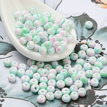 Two Tone Opaque Colours Glass Seed Beads, Round, Aquamarine, 3x2.5mm, Hole: 0.9mm, about 170pcs/bag