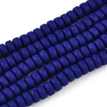 Handmade Polymer Clay Beads Strands, for DIY Jewelry Crafts Supplies, Flat Round, Dark Blue, 6~7x3mm, Hole: 1.5mm, about 113~116pcs/strand, 15.55 inch~16.14 inch(39.5~41cm).