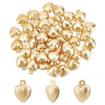 50Pcs 304 Stainless Steel Charms, Puffed Heart, Real 18K Gold Plated, 9x7x4mm, Hole: 1mm