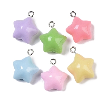 Opaque Resin Pendants, with Loop, Star, 20x16.5x9mm, Hole: 2mm