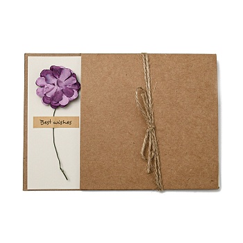 Dried Carnation Paper Thank You Greeting Cards, with Kraft Paper Envelopes, Rectangle, Purple, 170x120x1mm