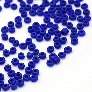Frosted Opaque Glass Seed Beads, Round, Blue, 2x1~2mm, Hole: 0.5mm, about 30000pcs/bag, 440~450g/bag