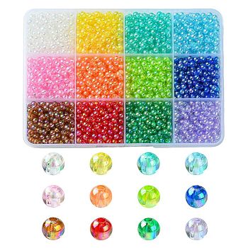 2400Pcs 12 Colors Eco-Friendly Transparent Acrylic Beads, Round, Mixed Color, 4mm, Hole: 1.5mm, 200pcs/color