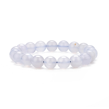 Natural Blue Chalcedony Round Beaded Stretch Bracelet for Women, Inner Diameter: 2-1/8 inch(5.25cm), Beads: 10.5mm