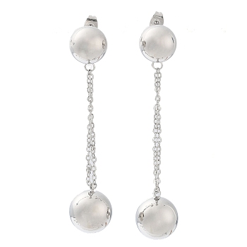 Brass Dangle Stud Earrings for Women, Round Ball, Platinum, 69x14mm