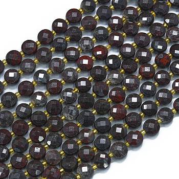 Natural Brecciated Jasper Beads Strands, with Seed Beads, Faceted, Flat Round, 6~6.5x4mm, Hole: 1mm, about 50pcs/strand, 15.35''(39cm)