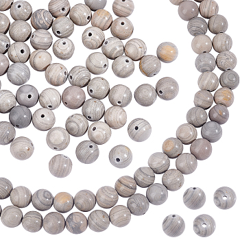 2 Strands Natural Silver Line Jasper Beads Strands, Round, 8mm, Hole: 1.2mm, about 47pcs/strand, 15.55''(39.5cm)