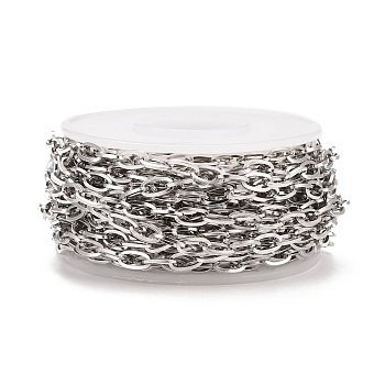 304 Stainless Steel Cable Chains, Unwelded, with Spool, Flat Oval, Stainless Steel Color, 7x4x0.8mm, 5m/roll