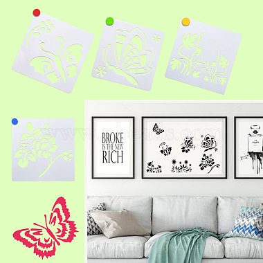 花と蝶の模様のペットの描画ステンシルと2セットの正方形(DIY-CW0001-12)-8