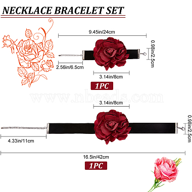 Gothic Cloth Flower Cord Bracelet & Choker Necklace(NJEW-CP0001-04B)-2