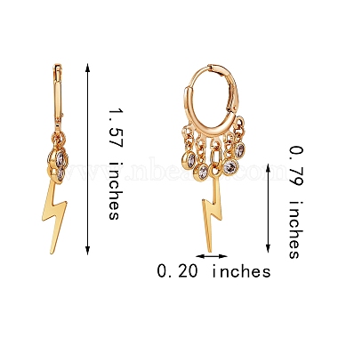 Lightning Bolt Brass Dangle Huggie Hoop Earrings(EJEW-SW00001-01)-7