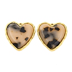 304 Stainless Steel Pendants, with Resin, Ion Plating(IP), Real 18K Gold Plated, Heart, 32x31x5.5mm, Hole: 1.6mm(STAS-V004-06G-03)