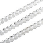 Tarnish Resistant Handmade 304 Stainless Steel Wafer Charms Chains, Textured, Unwelded, with Spool, Stainless Steel Color, wafer pendant link: 7x6x0.6~2mm, 32.8 Feet(10m)/roll(CHS-M004-12P)