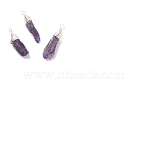 5Pcs Rough Natural Amethyst Pendants, with Silver Tone Copper Wire Wrapped, Nuggets Charms, 26~31.5x7~9.5x6~8mm, Hole: 3~3.5mm(G-ZF0001-02)