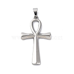 Non-Tarnish 304 Stainless Steel Pendants, Laser Cut, Ankh Cross, Stainless Steel Color, 44x25.5x3mm, Hole: 4x7mm(STAS-L216-41P-01)