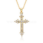 Brass Micro Pave Clear Cubic Zirconia Cross Pendant Necklaces, Golden, 19.69 inch(50cm), pendant: 29x19mm(FS-WG8523C-01)