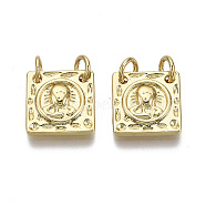 Brass Charms, with Jump Ring, Nickel Free, Square, Religion, Real 18K Gold Plated, 12x12x2mm, Hole: 3mm(KK-R133-028-01G-NF)