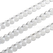 Handmade 304 Stainless Steel Wafer Charms Chains, Textured, Unwelded, with Spool, Stainless Steel Color, wafer pendant link: 7x6x0.6~2mm, 32.8 Feet(10m)/roll(CHS-M004-12P)